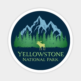 Yellowstone National Park Montana Mountains Moose Trees Silhouette Magnet